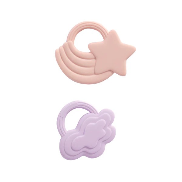 2pk Silicone Teether - Star and Cloud Pink/Purple