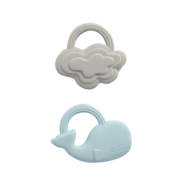 2 pack Silicone Teether Set -  Whale and Cloud  Blue/Grey