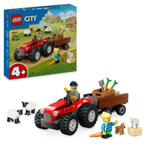 Red Farm Tractor with Trailer and Sheep 60461