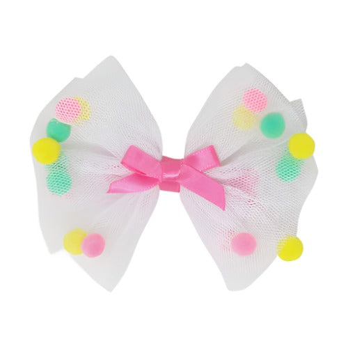 Mesh Bow with Pom Pom Hairclip